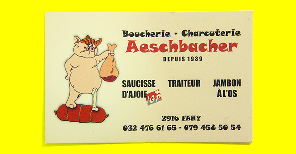 Metzgerei-Visitenkarte mir armem Schwein
