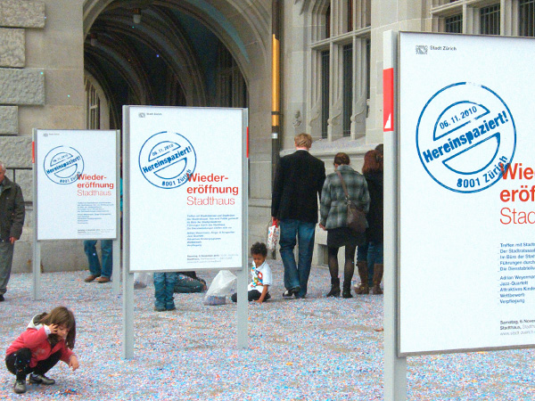 Plakat Wiedereroeffnung, Stadthaus Zuerich